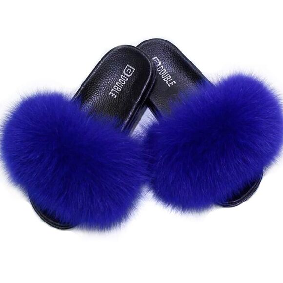 Valpeak  Slippers Slides Women Open Toe Fuzzy Girls Fluffy ,Women, Blue,  8-9 - Picture 6 of 6